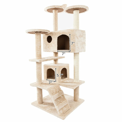 Arbre à chat avec escalier, 2 maisons et griffoirs en sisal – 132 cm