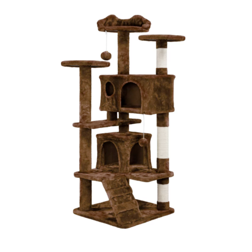 Arbre à chat avec escalier, 2 maisons et griffoirs en sisal – 132 cm