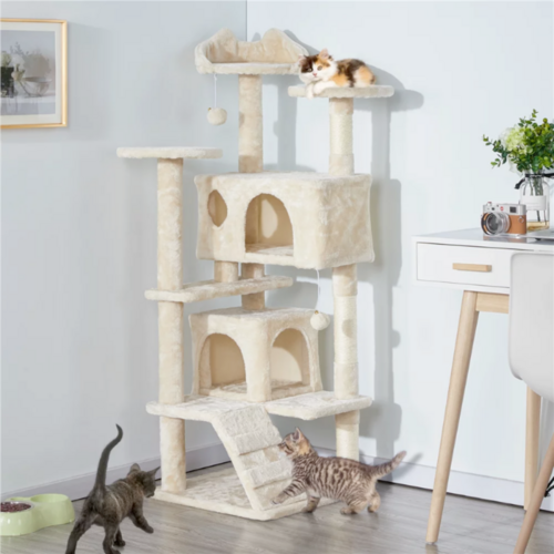 Arbre à chat avec escalier, 2 maisons et griffoirs en sisal – 132 cm