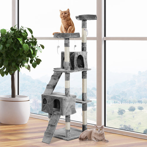 Arbre à chat multi-niveaux 170 cm avec griffoir et jouet – Gris
