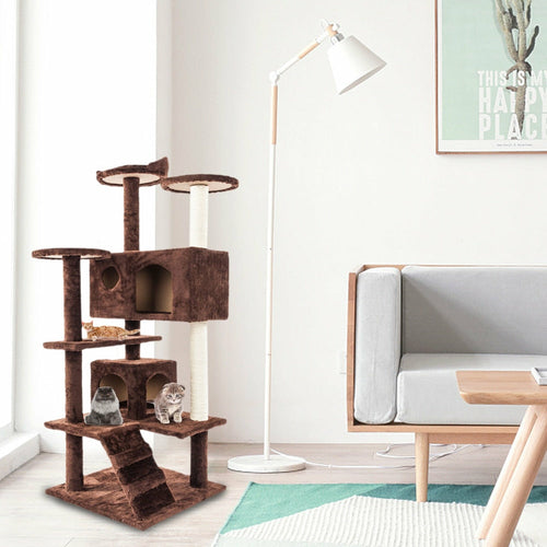 Arbre à chat avec escalier, 2 maisons et griffoirs en sisal – 132 cm
