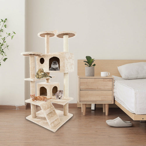 Arbre à chat avec escalier, 2 maisons et griffoirs en sisal – 132 cm