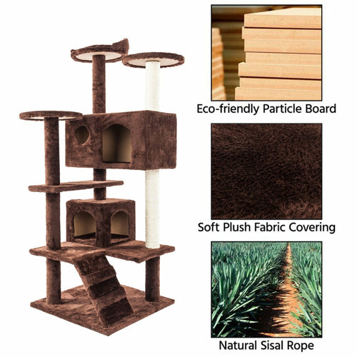 Arbre à chat avec escalier, 2 maisons et griffoirs en sisal – 132 cm